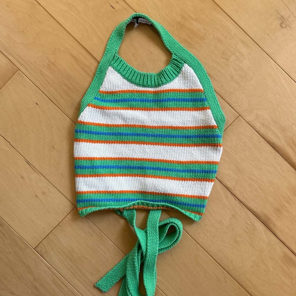 Zara - Knot Striped Halter Backless Tank Top - Size Medium